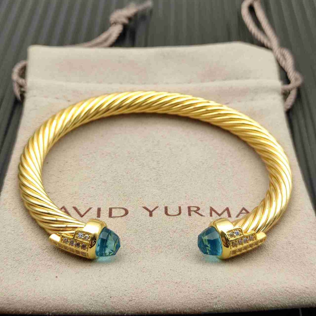 Dy Gold Cable Cuff With Blue Topaz & Diamond Accents - Authentic